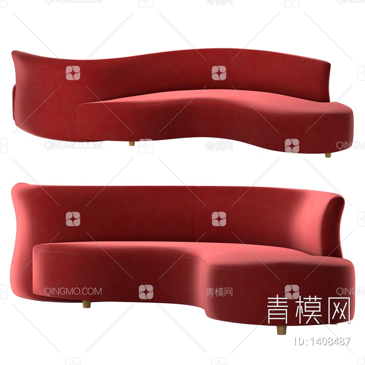 布艺红色异形沙发