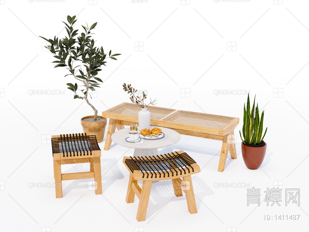 休闲户外桌凳组合 实木板凳