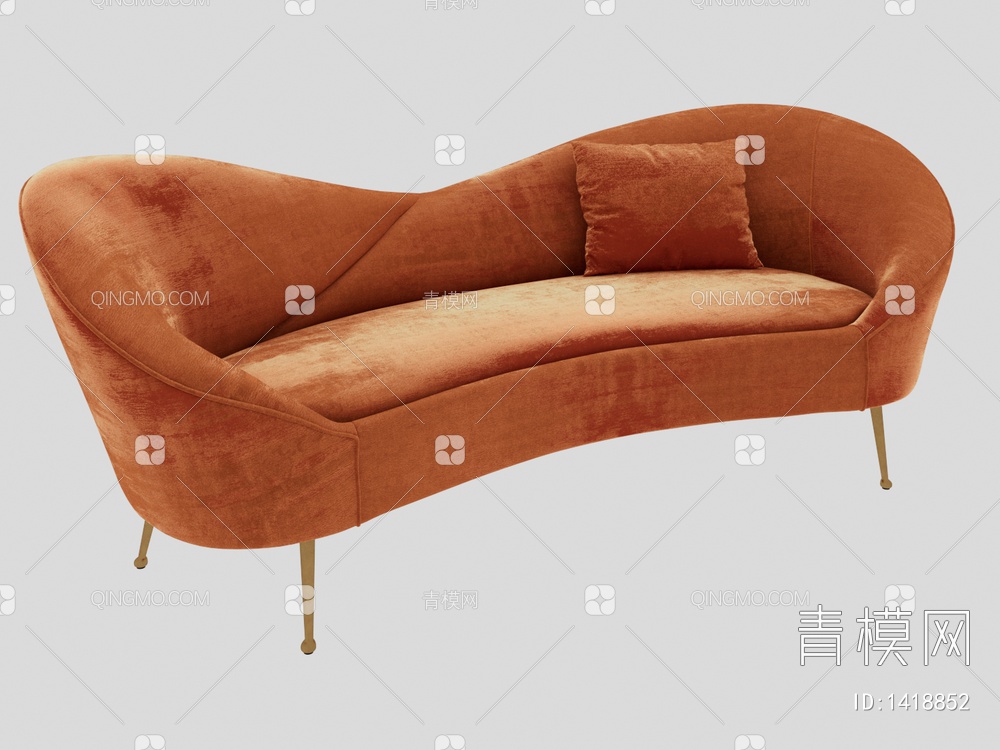 橙色绒布异形沙发