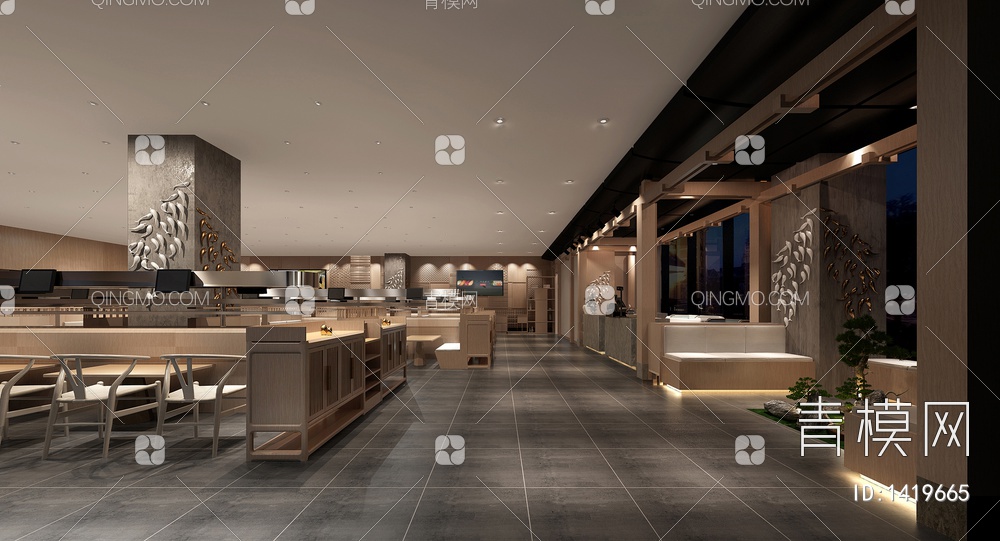 380㎡料理餐厅CAD施工图+效果图+物料表 寿司 西餐 餐厅