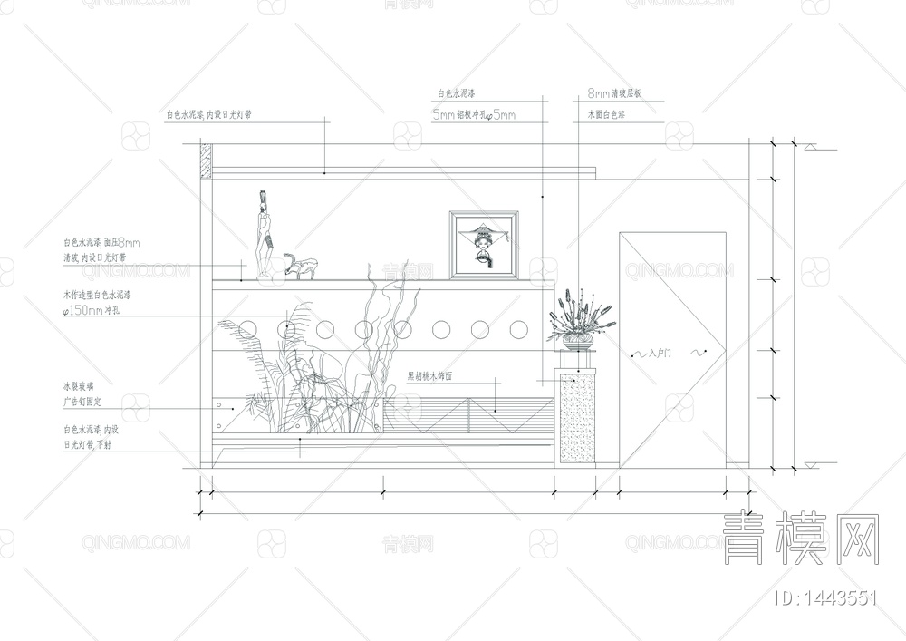 餐厅区装饰墙及酒架造型立面图CAD图