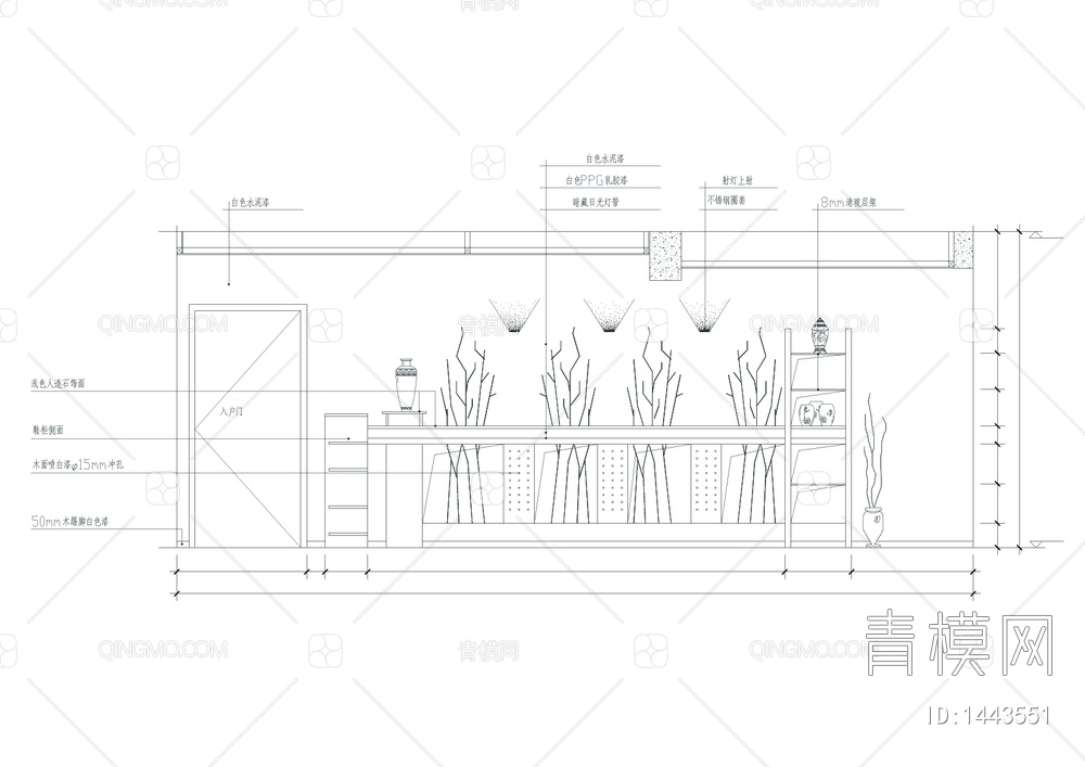 餐厅区装饰墙及酒架造型立面图CAD图