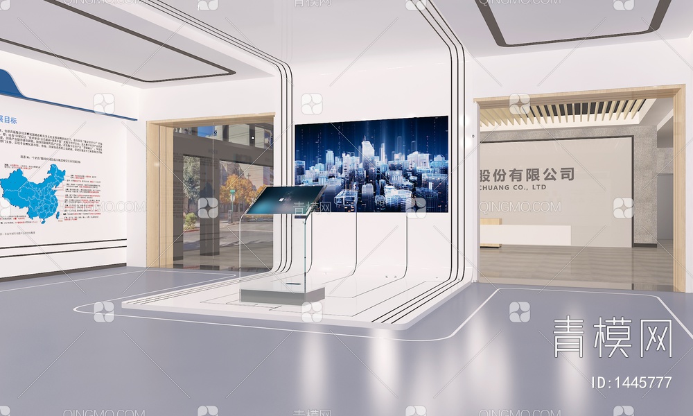 科技企业展厅 互动触摸一体机 中国地图 接待台 LED拼接大屏