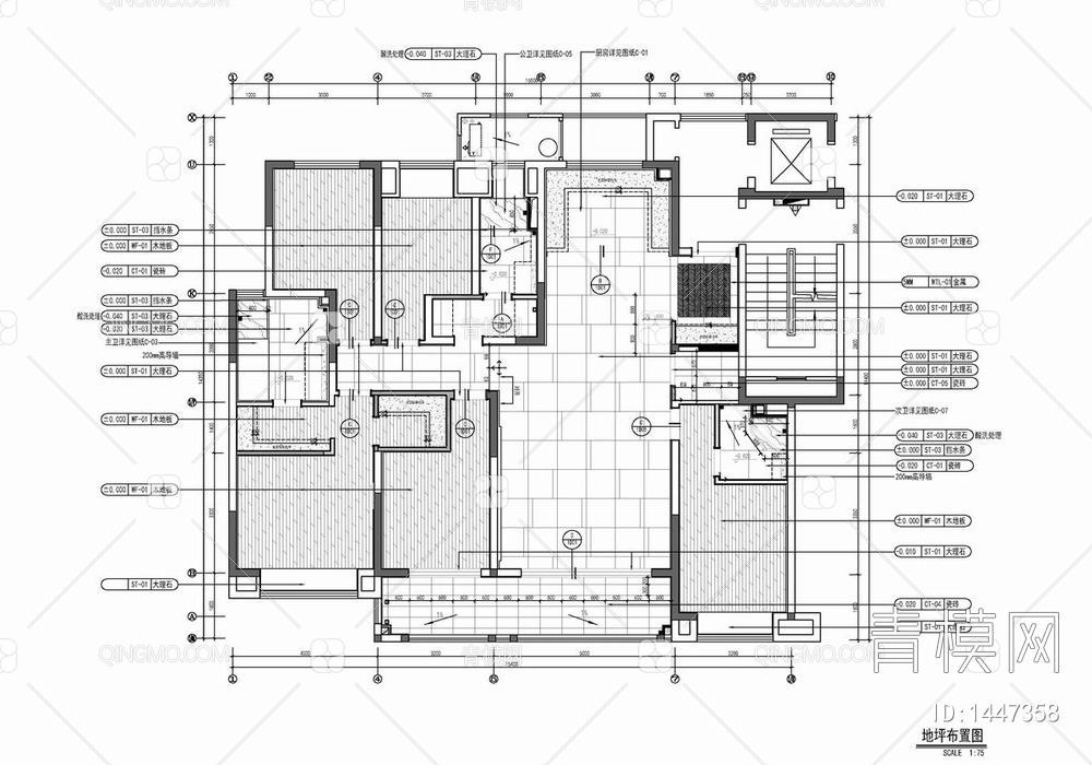 200㎡家装大平层CAD施工图  家装 私宅 豪宅 样板房 大平层 私宅