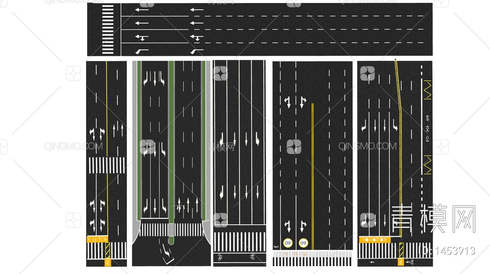 市政道路 马路 公路 道路标识 道路划线 斑马线 车道引导线