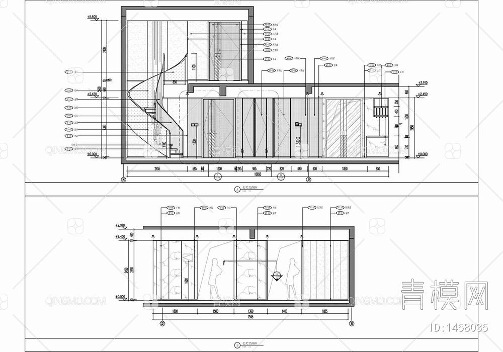 500㎡复式两层家装CAD施工图  豪宅 私宅 洋房 样板房 家装+效果图+方案文本+物料表