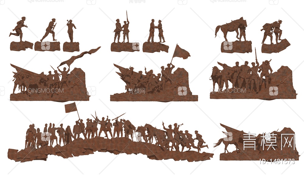 党建人物雕塑小品 精神堡垒 红军 抗战英雄人物 长征景观雕塑 红旗