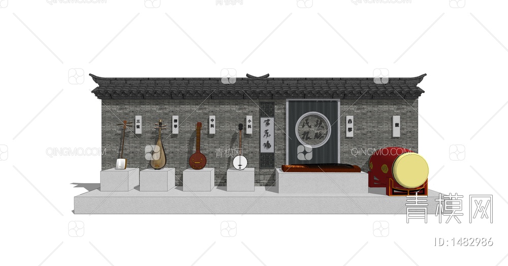 乡村民俗乐器景墙围墙