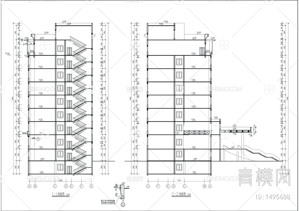 大型独栋办公楼建筑cad图