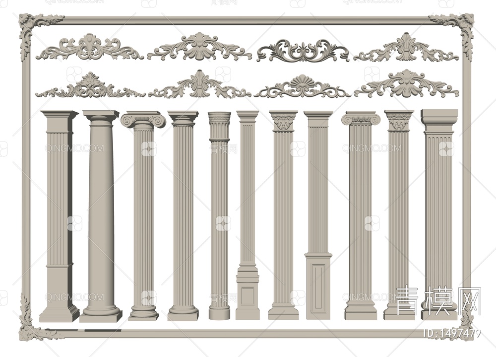 罗马柱 雕花柱子 石膏雕花 石膏线