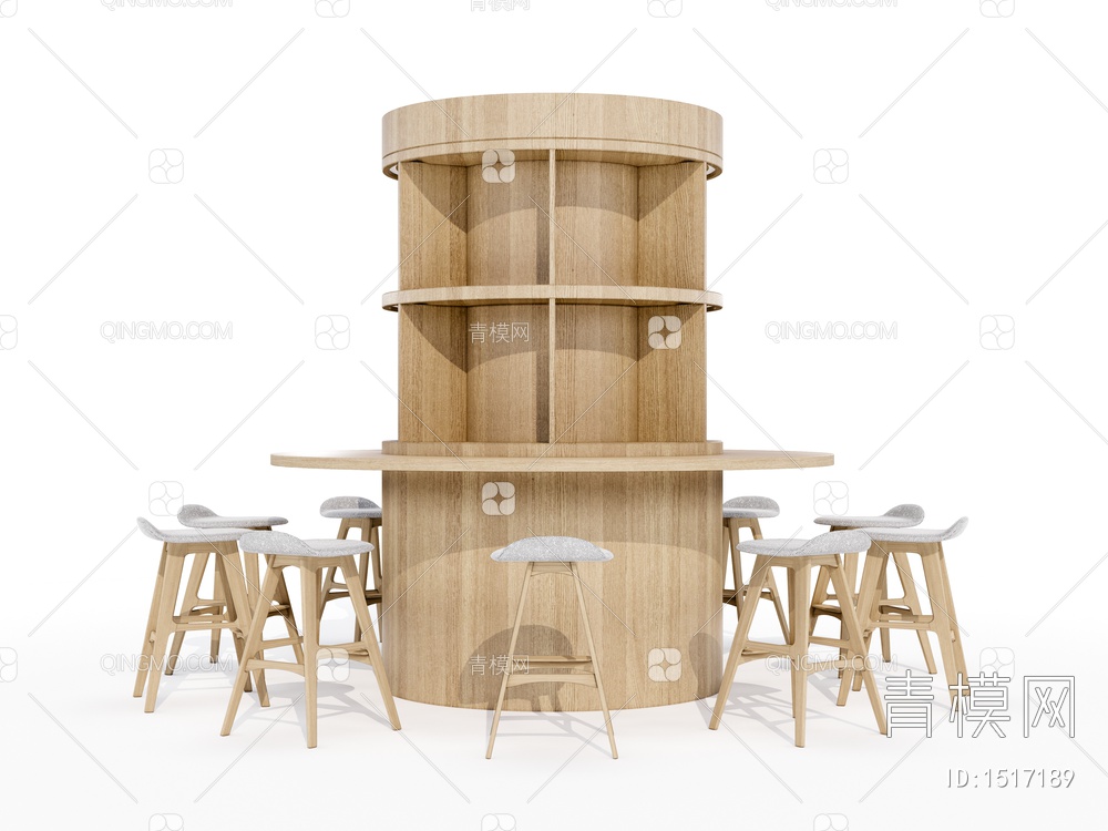 圆形实木书桌椅