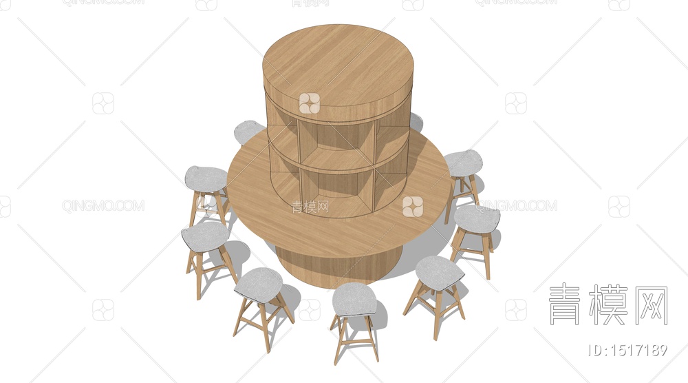 圆形实木书桌椅