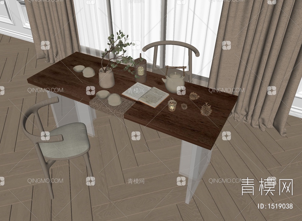 茶桌椅组合_木地板_窗帘