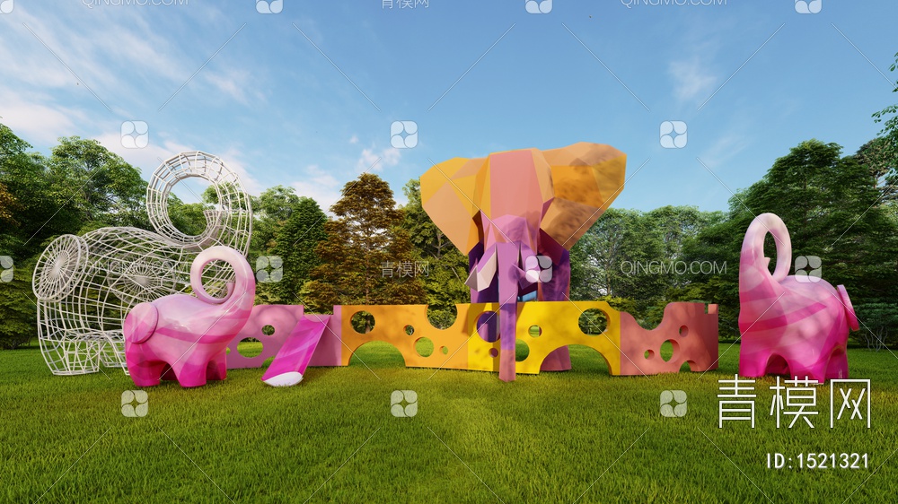 大象主题儿童景墙滑梯游乐设施