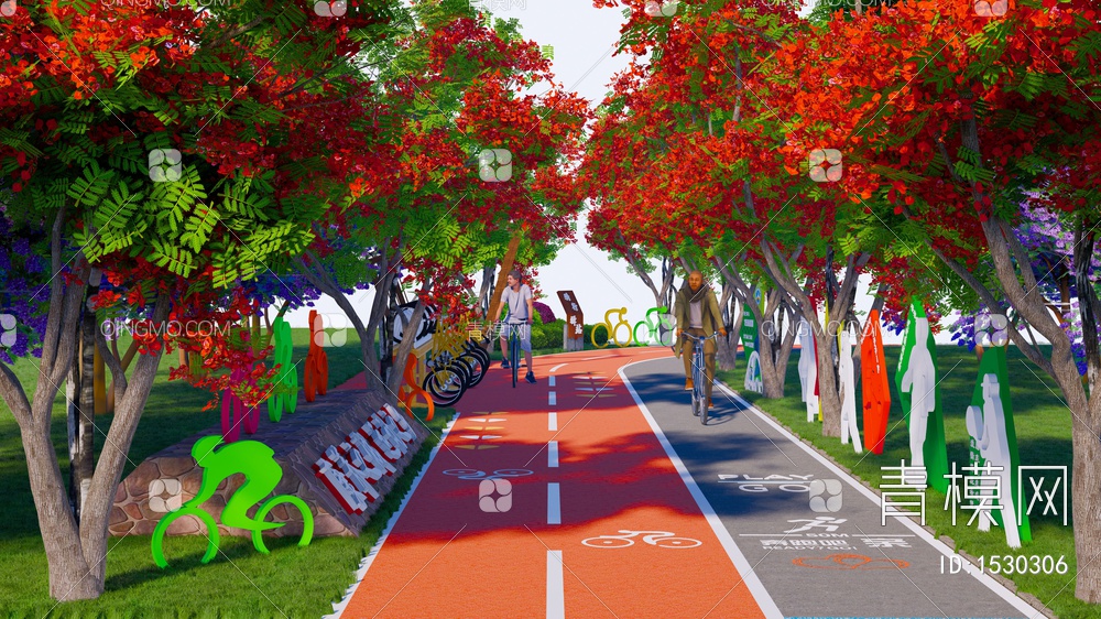 绿道公园景观 健身步道 运动雕塑小品 健康游步道 骑行驿站 骑行道