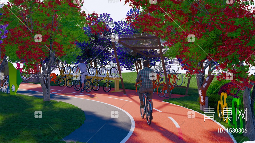 绿道公园景观 健身步道 运动雕塑小品 健康游步道 骑行驿站 骑行道