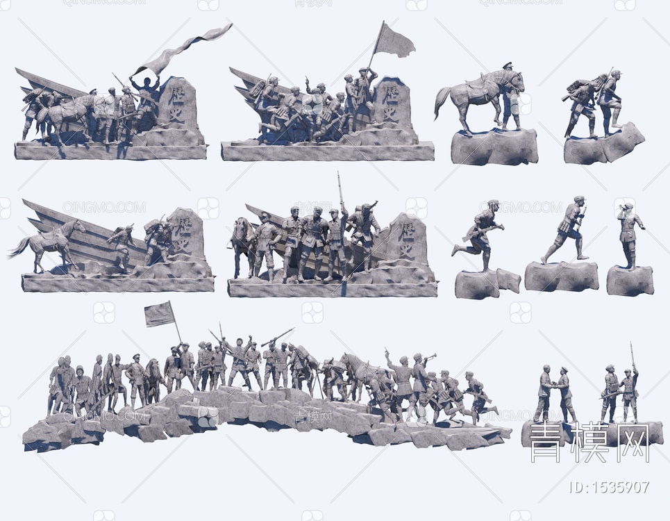 党建人物雕塑小品 精神堡垒 抗战英雄人物 长征 革命雕塑小品 红旗