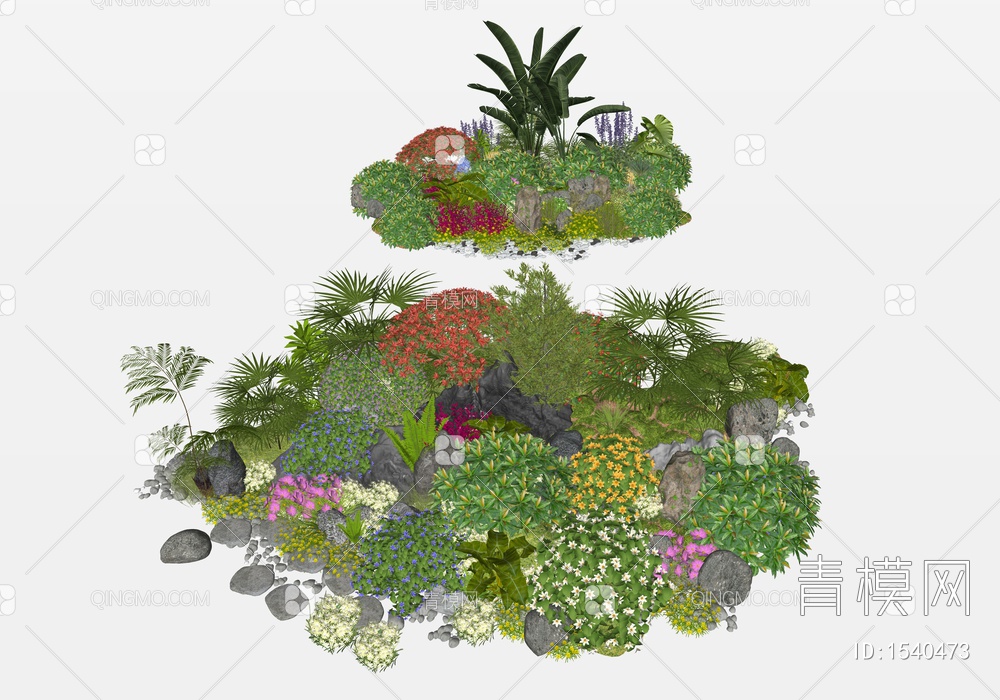 花境 景观植物灌木花丛 花卉组合 花境组合 花草 开花植物 灌木 石头
