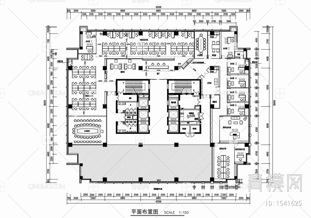 1300㎡办公室室内施工图 办公室 办公空间 会议室