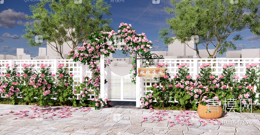 庭园花园景观 玫瑰花园 玫瑰庄园 小院门 木院门 爬藤蔷薇