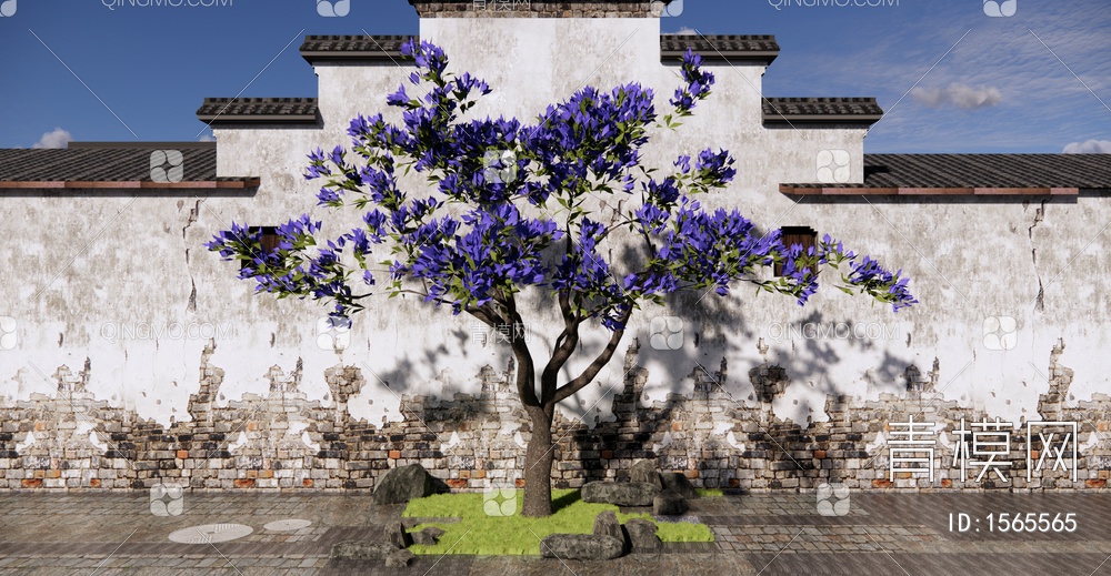 庭园花树 造型乔木 蓝花楹 景观树 树池 紫花风铃木 马头墙