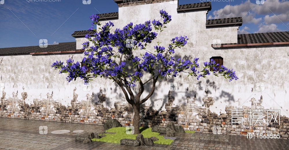 庭园花树 造型乔木 蓝花楹 景观树 树池 紫花风铃木 马头墙