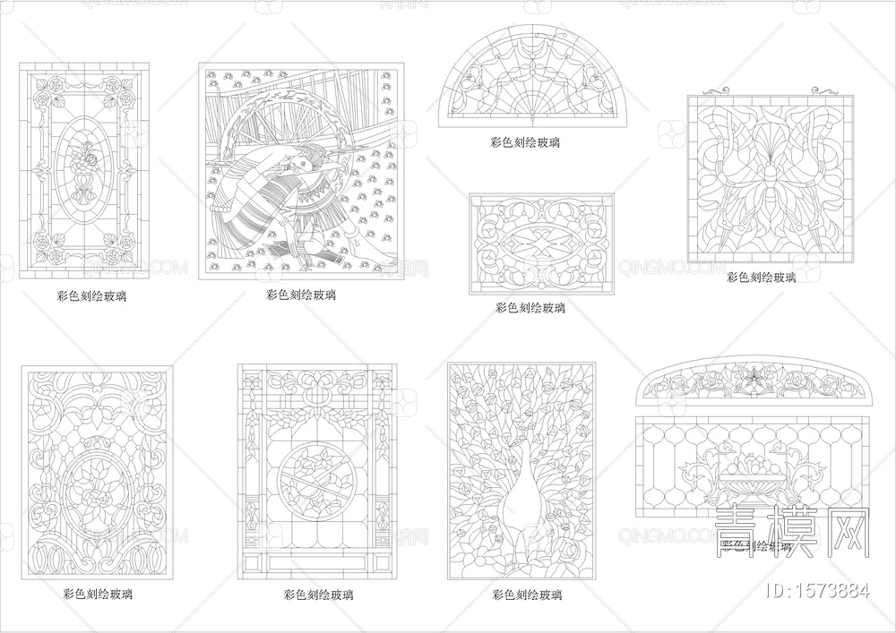 cad彩绘镶嵌玻璃素材图库