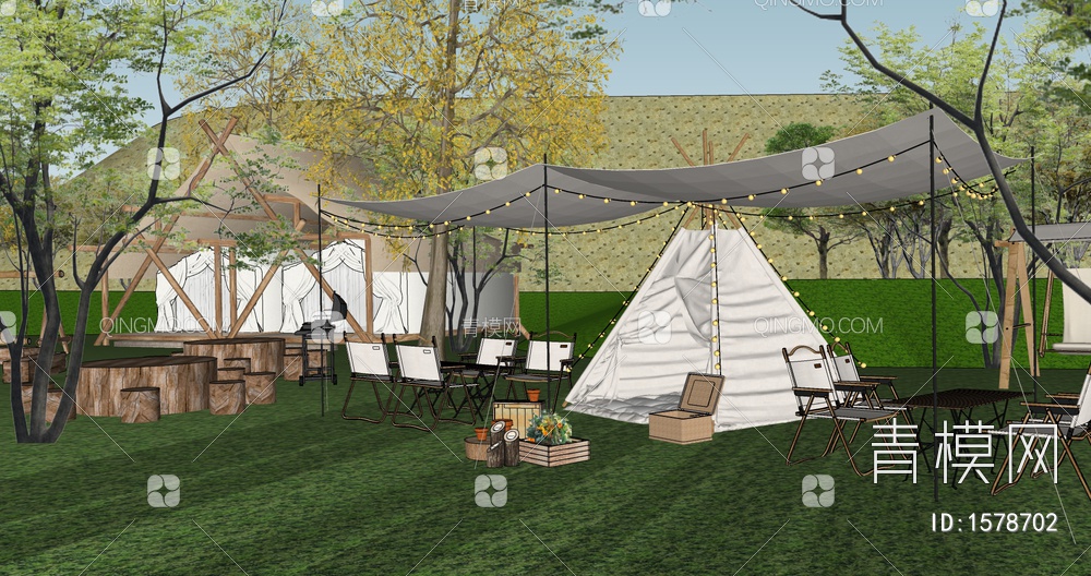 星空帐篷露营公园 户外森林帐篷野餐 烧烤野餐营地