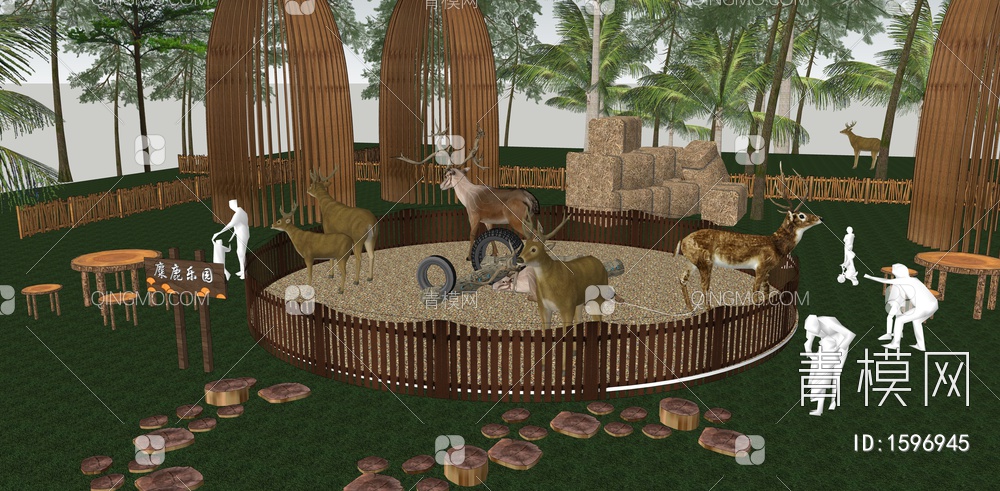 麋鹿动物园 儿童游乐园 森林动物公园景观 野生麋鹿 亲子萌宠乐园