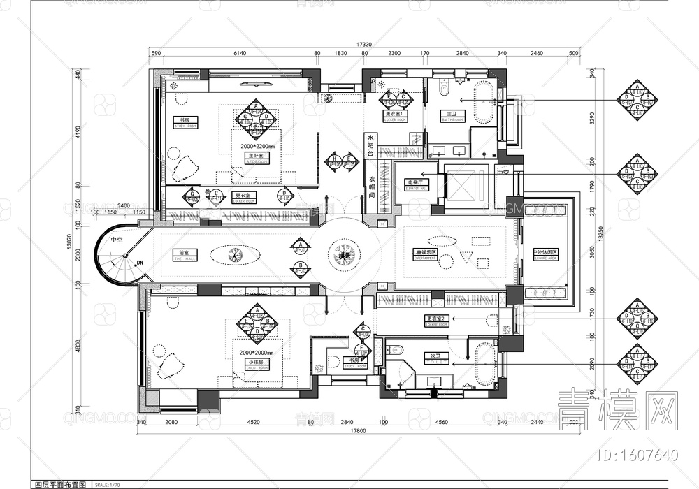 四层别墅室内施工图+效果图 家装 豪宅 私宅 别墅 洋房 样板房