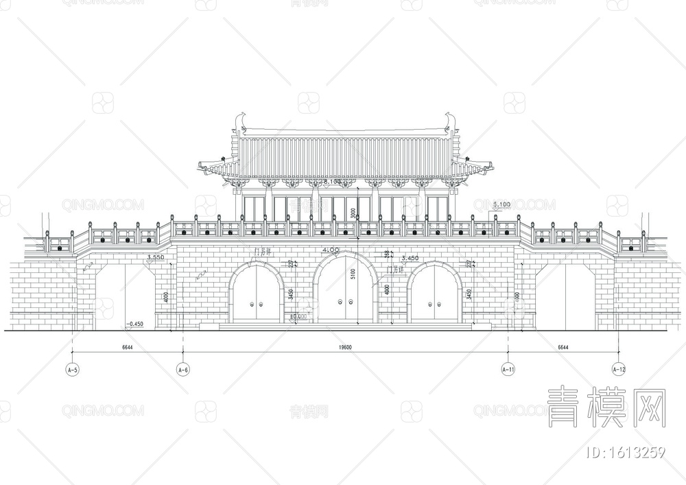 仿古山门建筑cad图