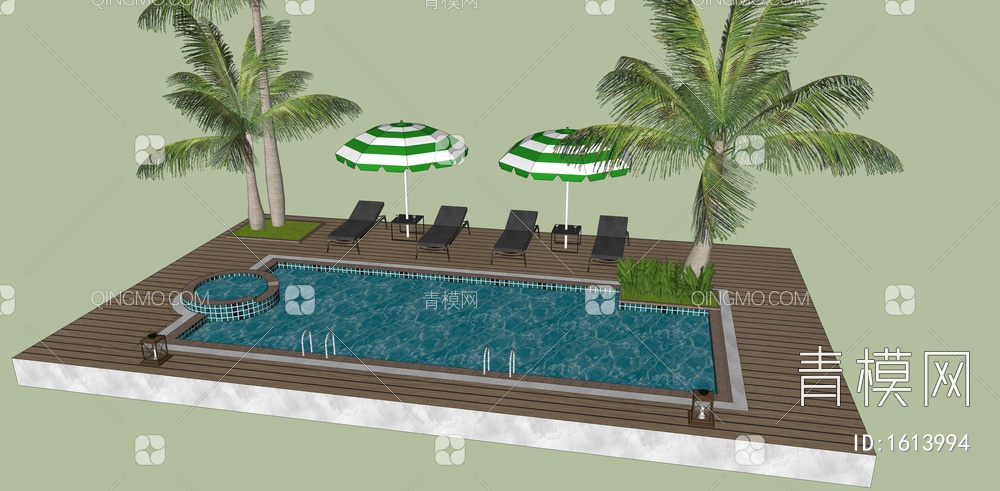 户外游泳池 泳池躺椅 户外椅 沙滩椅 遮阳伞 椰子树