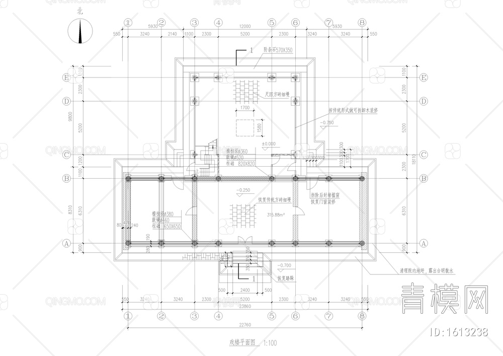 仿古戏楼建筑cad图