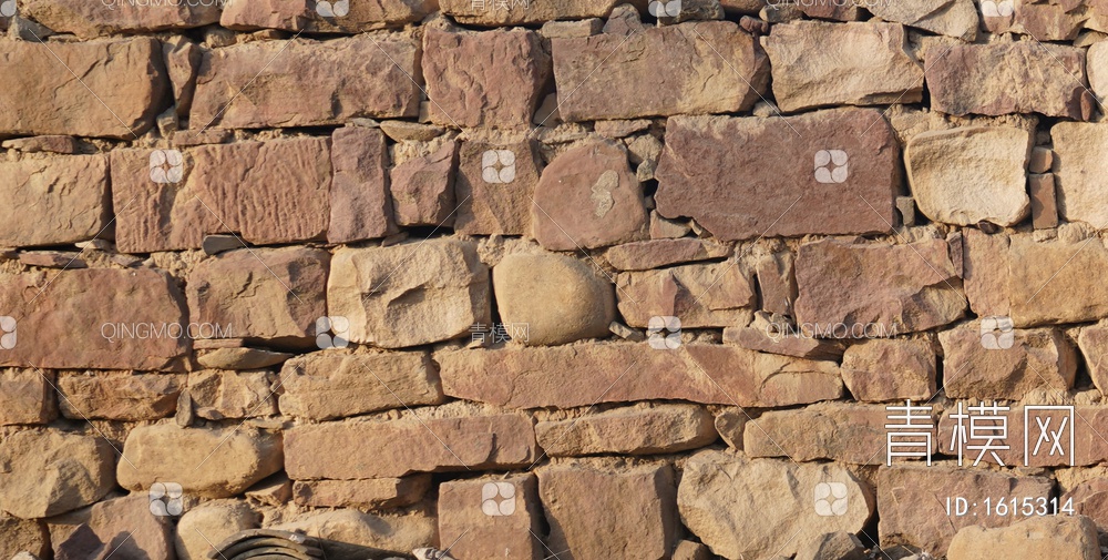 毛石墙带缝砖石墙面