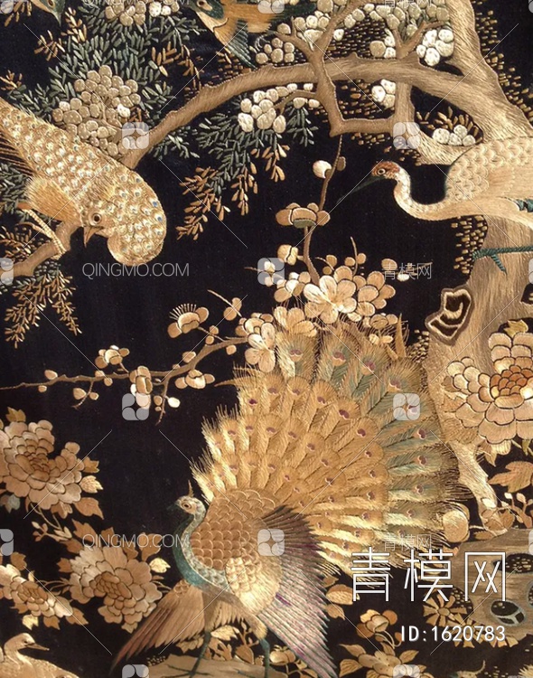 中式花鸟刺绣纹样