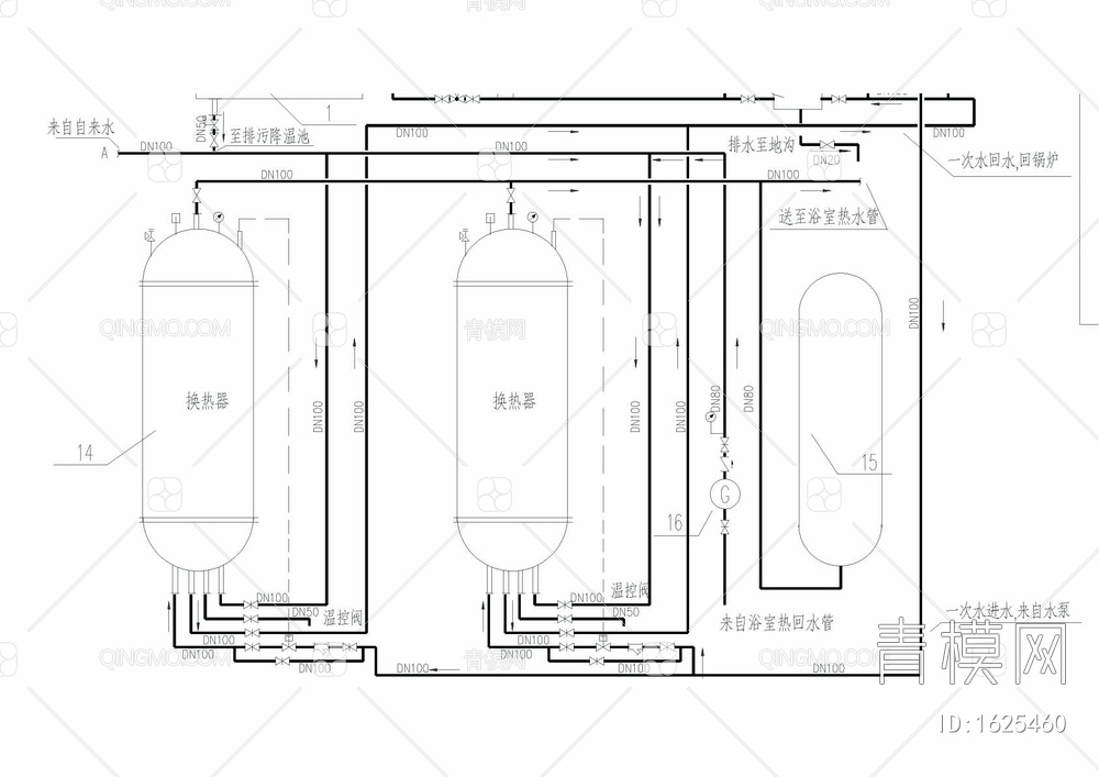 锅炉房浴室给排水CAD图