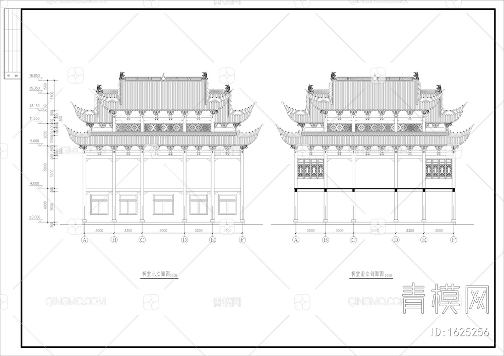 古建筑祠堂戏台设计cad图