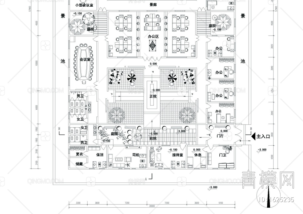 办公用四合院建筑平面图