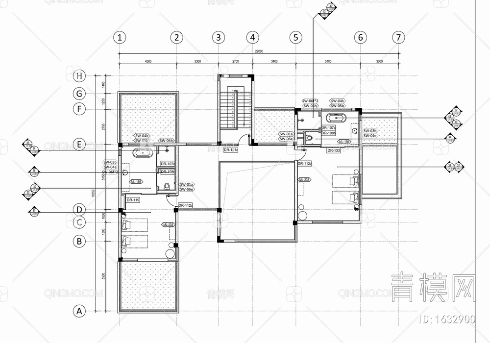 500㎡度假别墅套房施工图  酒店客房 豪华套房 别墅 家装 标准间