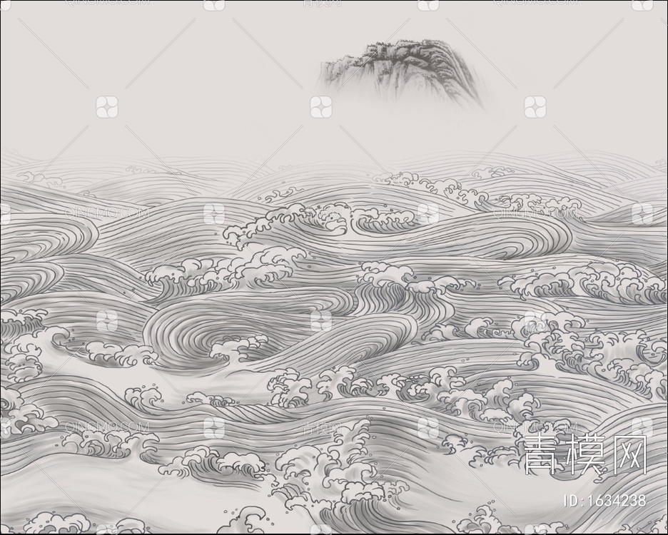 新中式海浪装饰画贴图