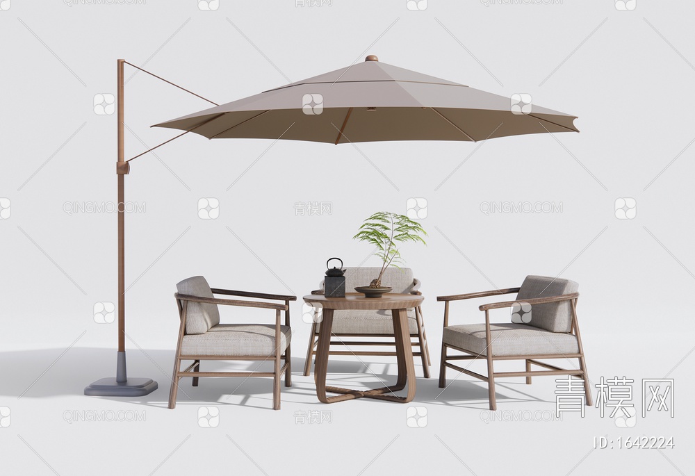 户外桌椅 休闲椅 蕨类盆栽 茶具