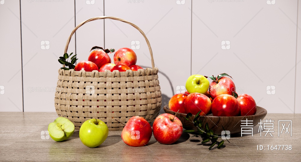 水果篮 竹编篮子 红苹果 青苹果 水果盘
