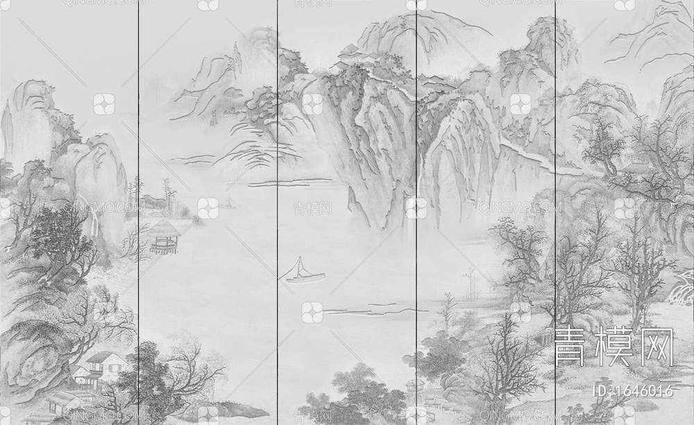 中式山水建筑壁画贴图