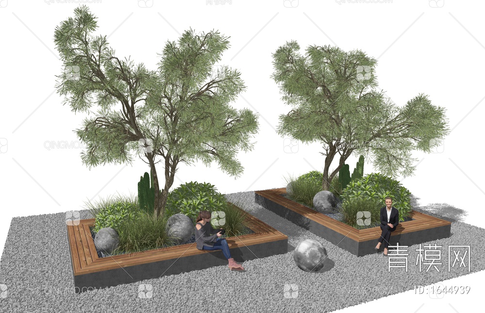 植物组合景观座椅 植物堆 灌木 乔木 花草 景观树 坐姿美女