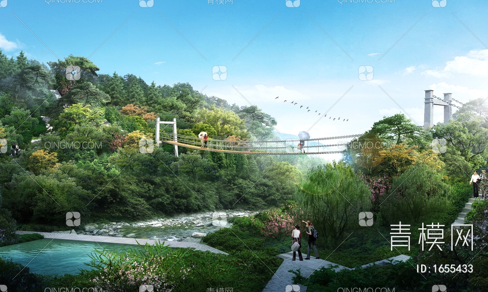 公园吊桥景观效果图