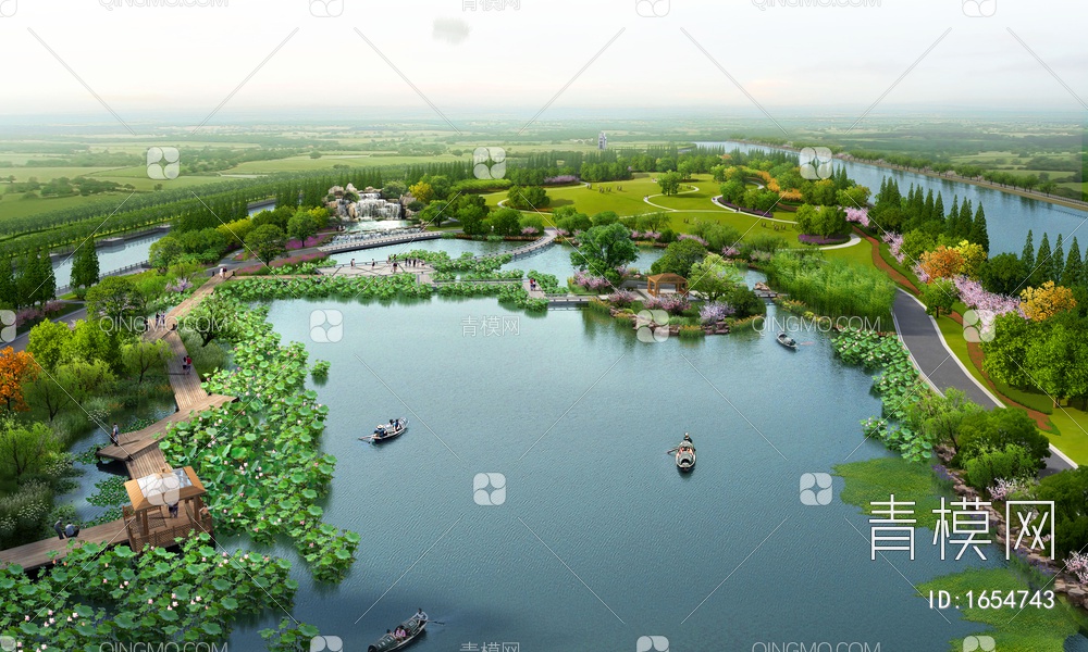 湿地公园景观湖鸟瞰图