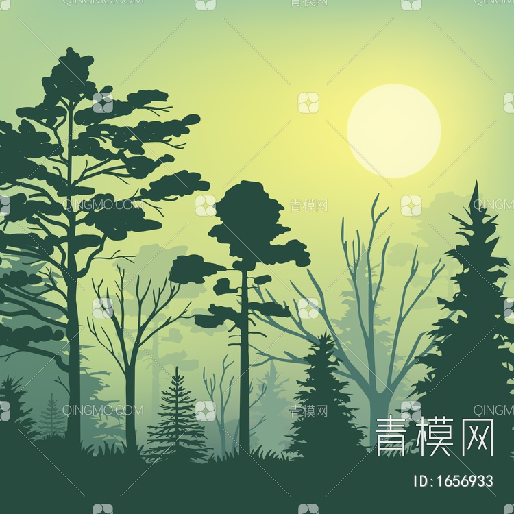 竞赛插画风植物树木素材免抠PSD