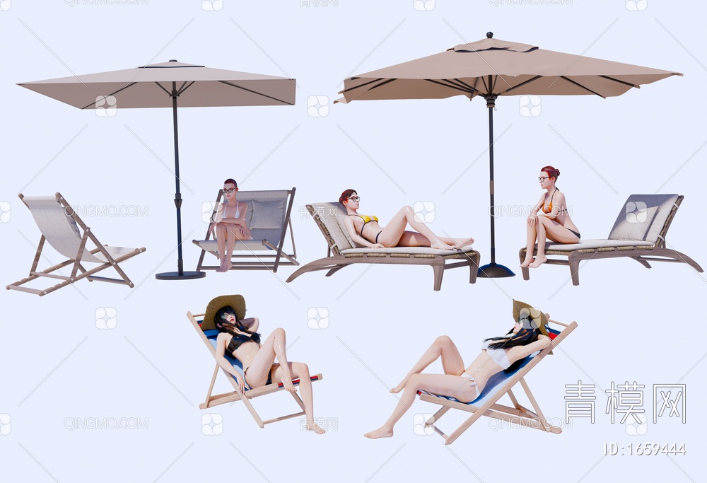 比基尼美女 人物 沙滩人物 游泳人物 晒太阳人物 美女 遮阳伞 户外躺椅