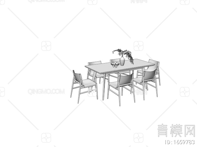 原木餐桌椅组合 原木餐桌 花瓶