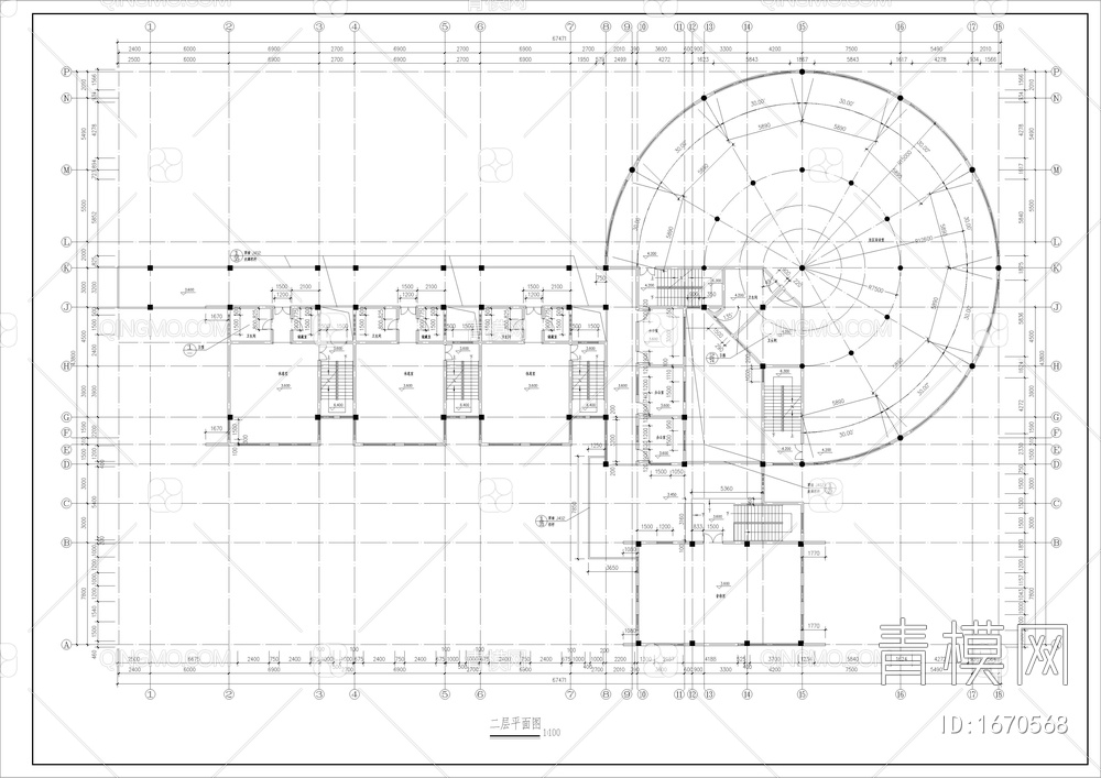 L型加圆形幼儿园建筑图